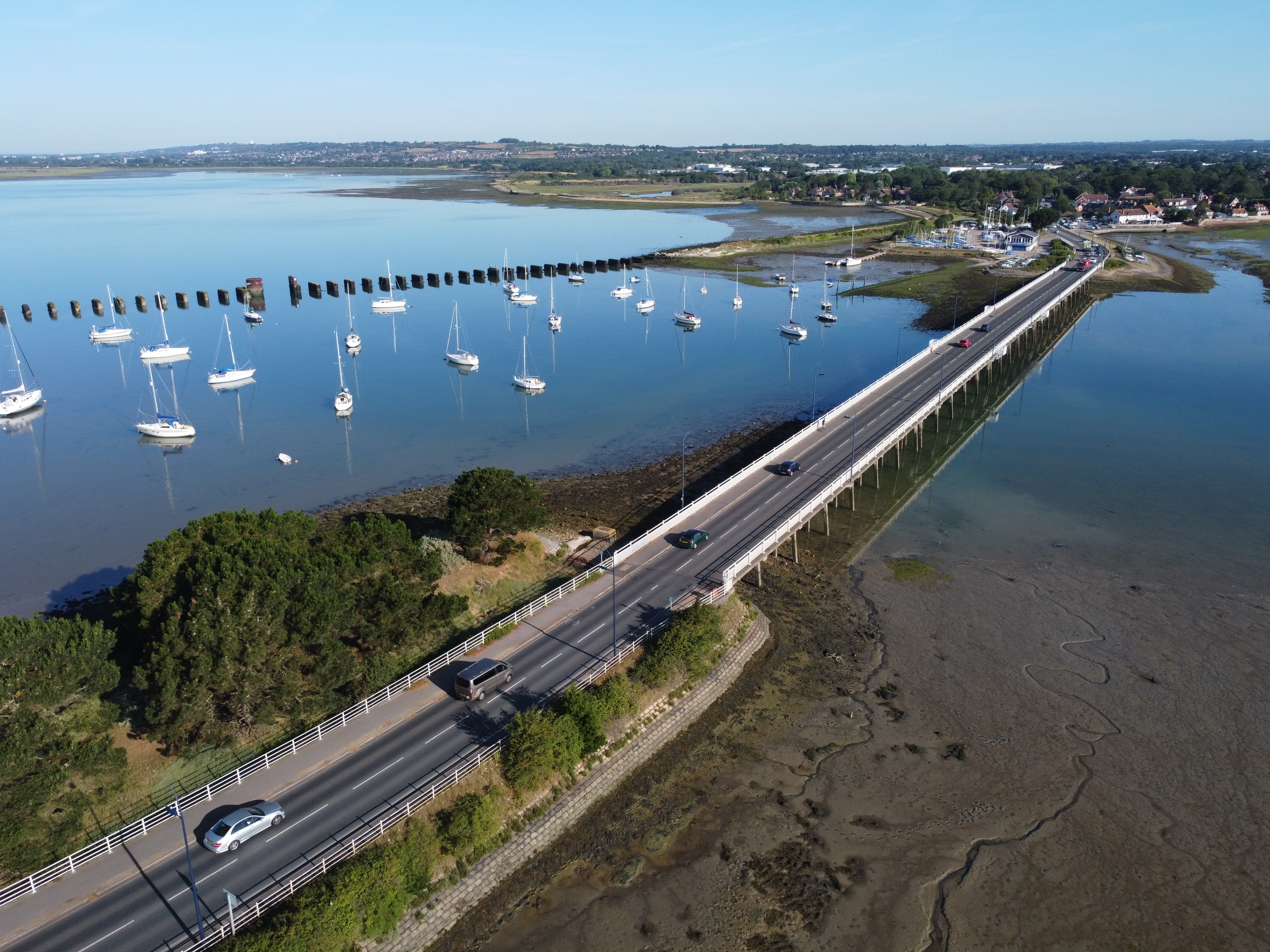 Road bridge to Hayling Island crossing Langstone Harbour from Havant
